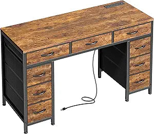 47" Office Desk with Outlets & Drawers
