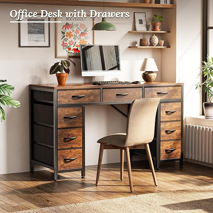 47" Office Desk with Outlets & Drawers