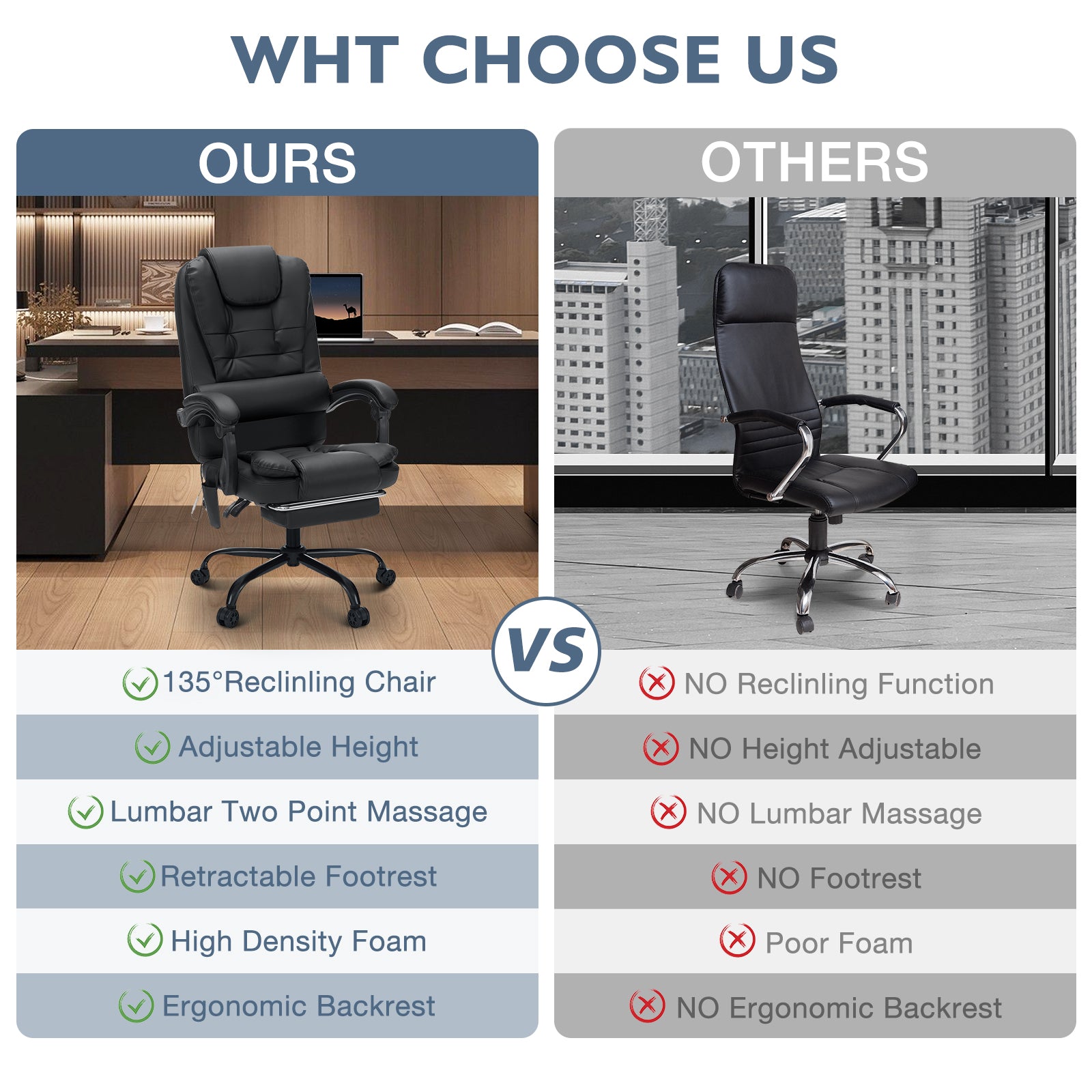 Executive Massage Office Chair – High Back with Footrest
