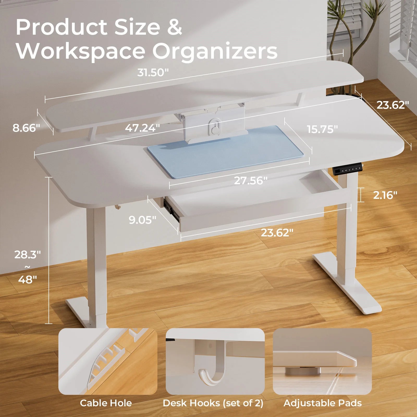 Electric Standing Desk with Drawers