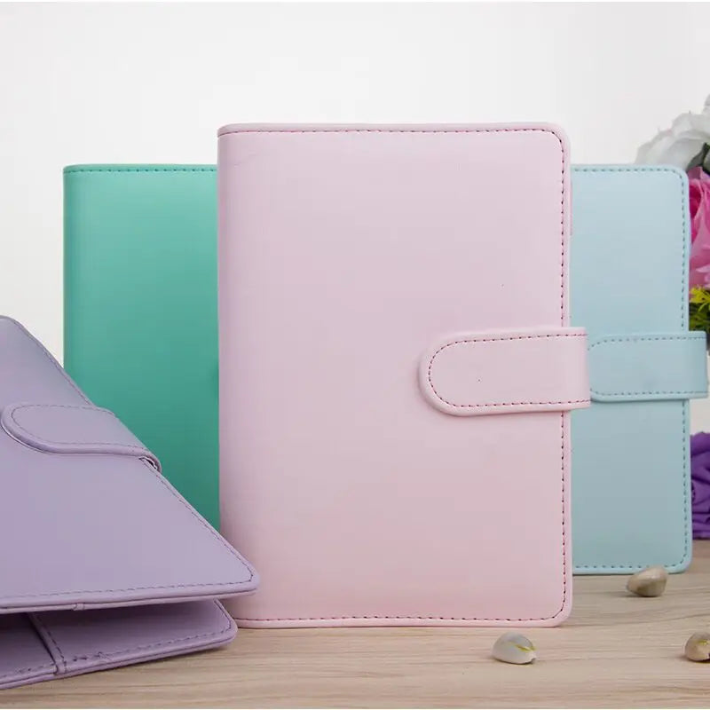 Macaron PU Leather Binder – A5/A6 DIY Planner Cover for School & Office