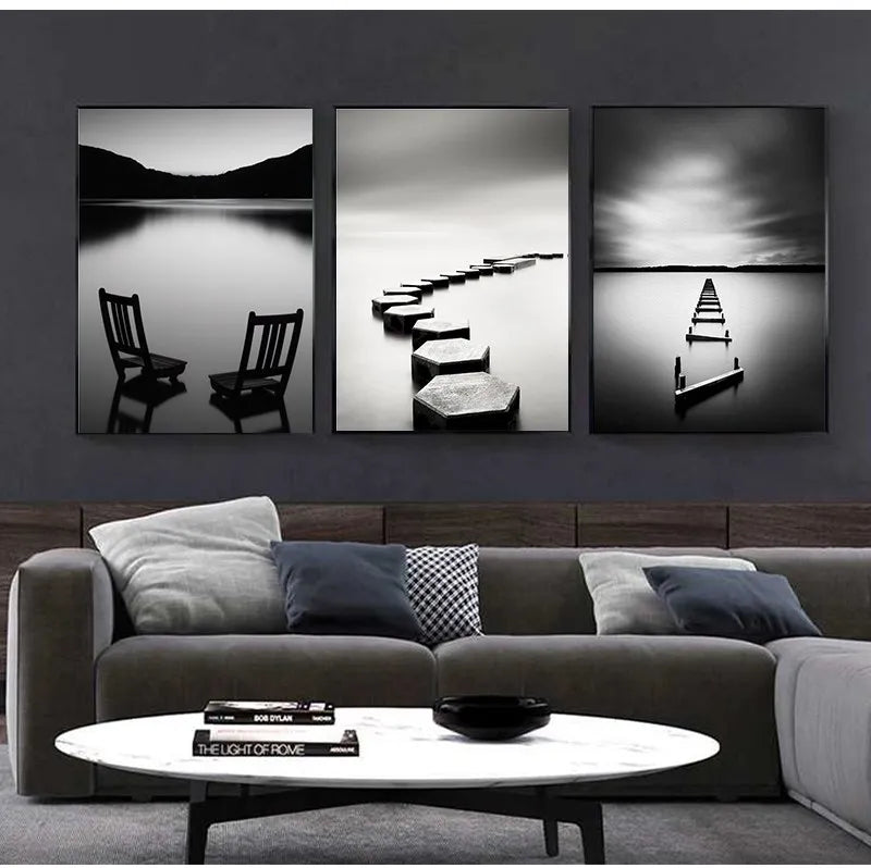 Black and White Landscape Bridge Canvas Art