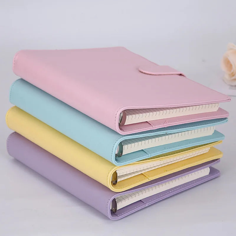 Macaron PU Leather Binder – A5/A6 DIY Planner Cover for School & Office