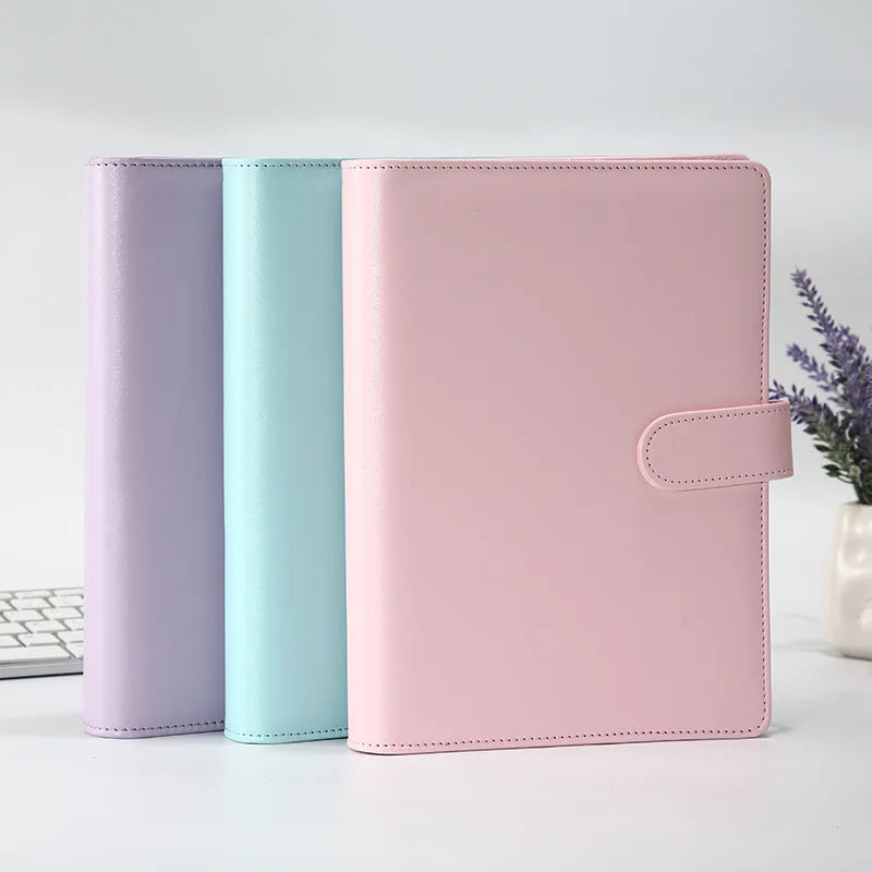 Macaron PU Leather Binder – A5/A6 DIY Planner Cover for School & Office