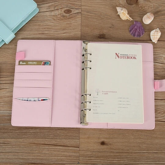 Macaron PU Leather Binder – A5/A6 DIY Planner Cover for School & Office