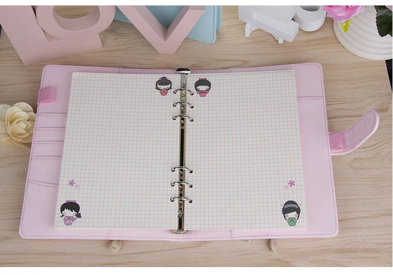 Macaron PU Leather Binder – A5/A6 DIY Planner Cover for School & Office