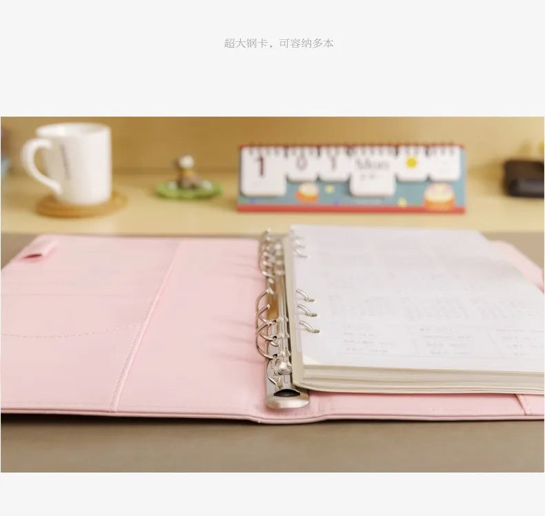 Macaron PU Leather Binder – A5/A6 DIY Planner Cover for School & Office