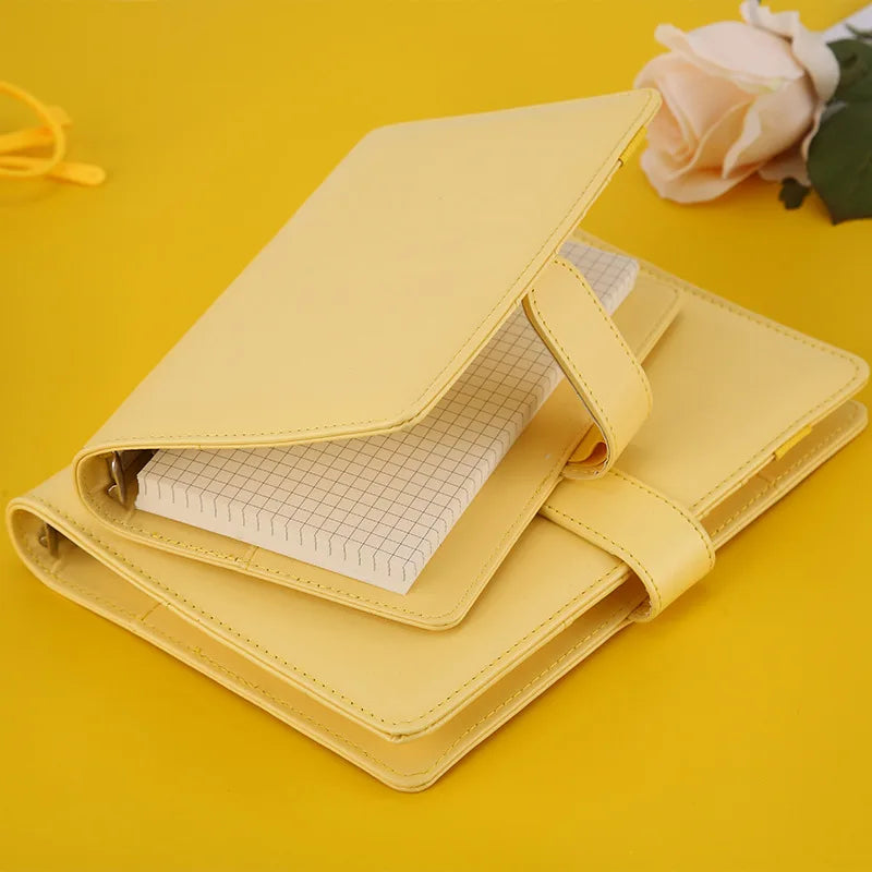 Macaron PU Leather Binder – A5/A6 DIY Planner Cover for School & Office