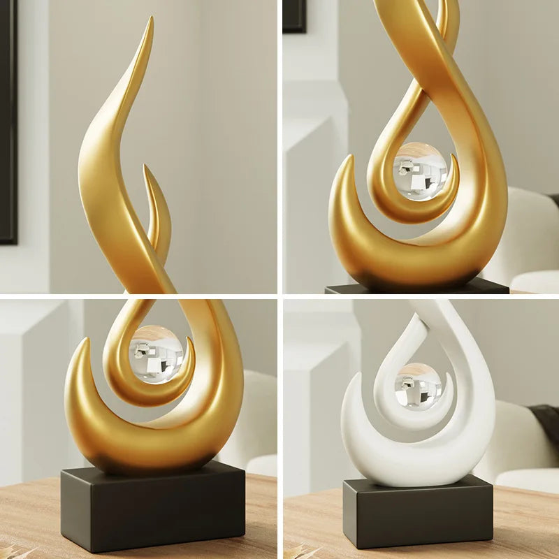 Abstract Orange Gold Ceramic Statue