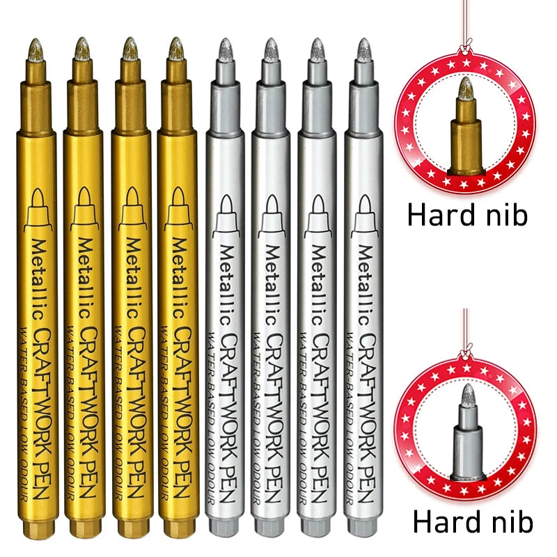 8PCS Metallic Brush Pens – Gold & Silver