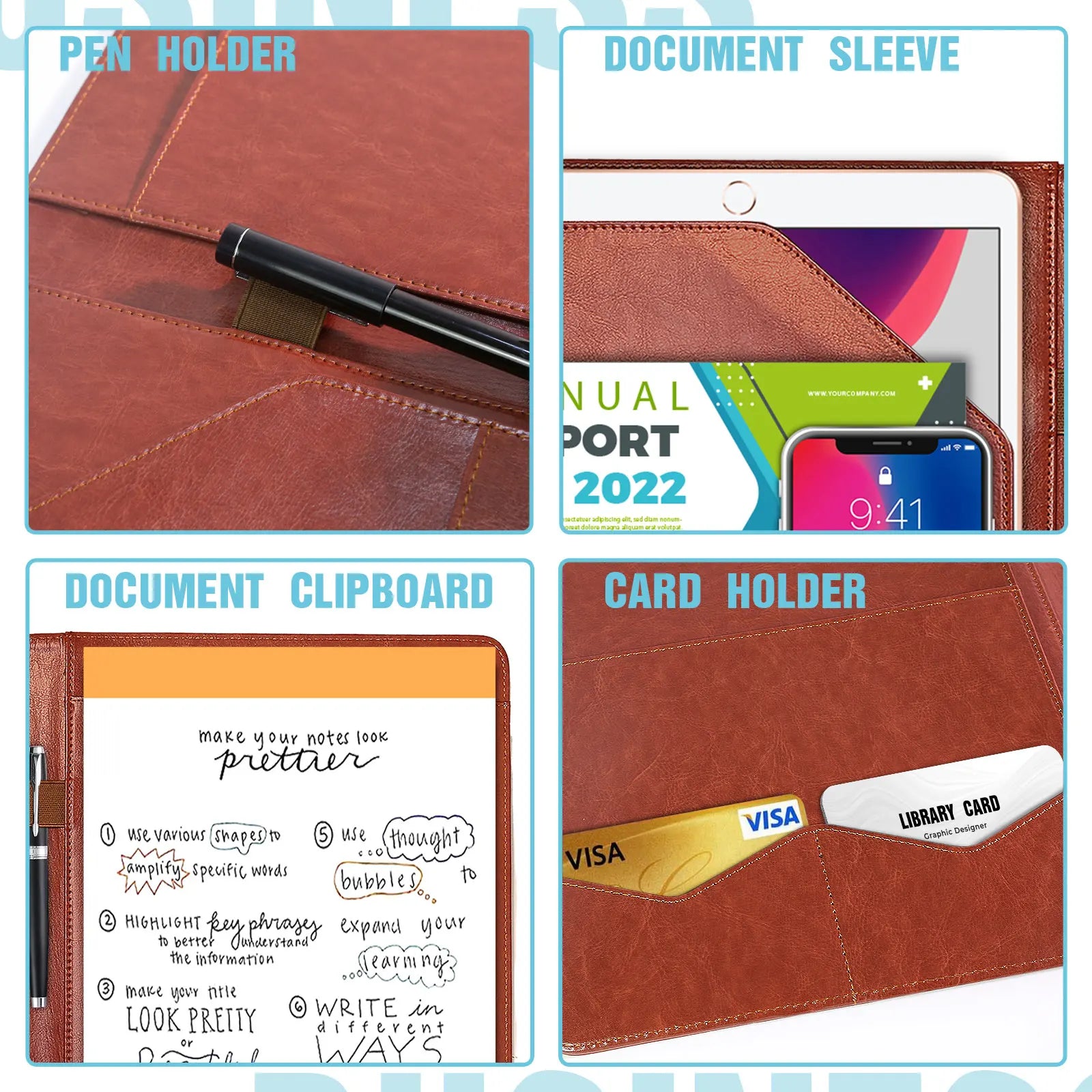 A4 PU Leather Conference Folder – Business Document Organizer