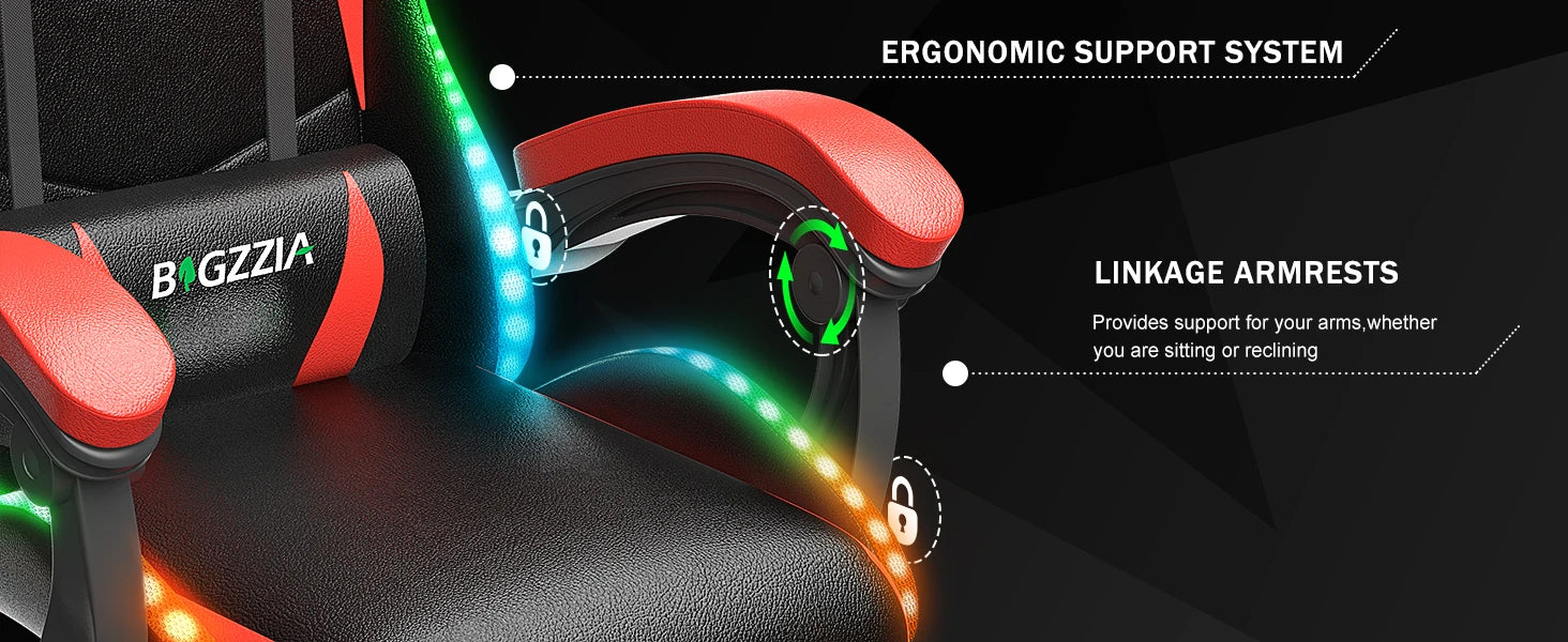 RGB Gaming Chair – LED Lights Ergonomic Recliner