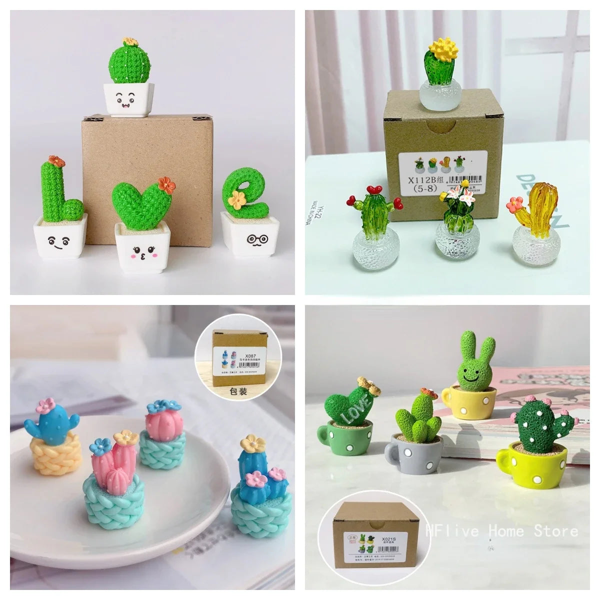Mini Resin Cactus Set – 4pcs Succulent Plant Decor