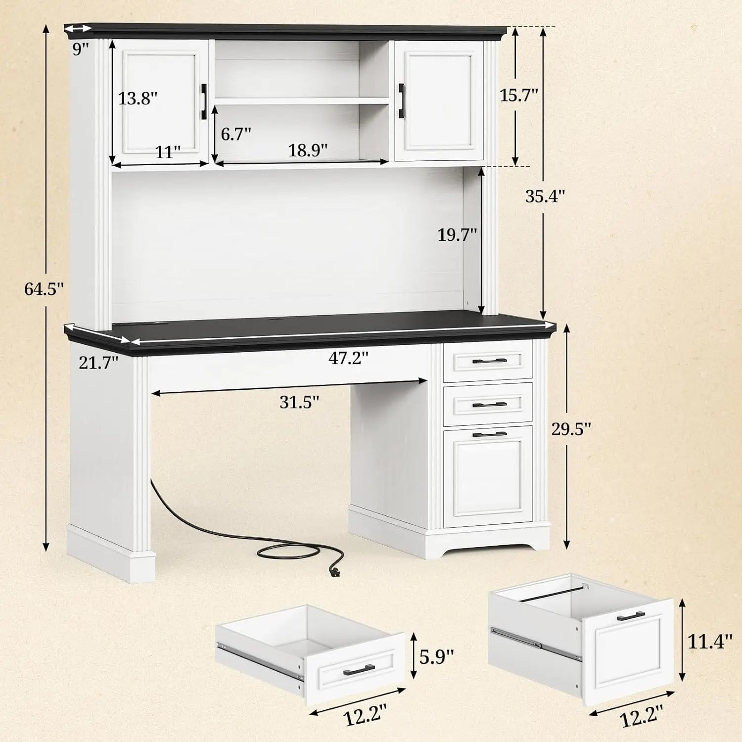 Farmhouse Computer Desk with Hutch
