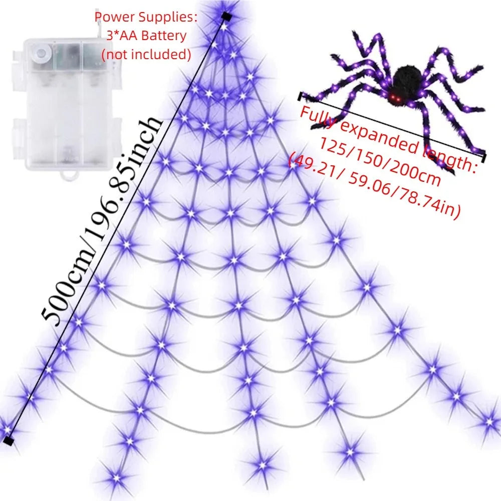 8-Mode LED Halloween Spider Web Lights