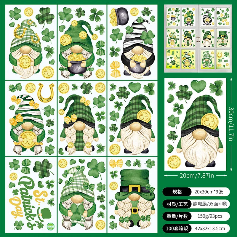 St. Patrick's Day Animal & Clover Window Clings, 9-Sheet Set