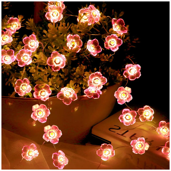 30LEDS Cherry Blossom Light Fairy String Night Lights Pink Flower String Lamps Battery Power For Christmas Garland Decoration