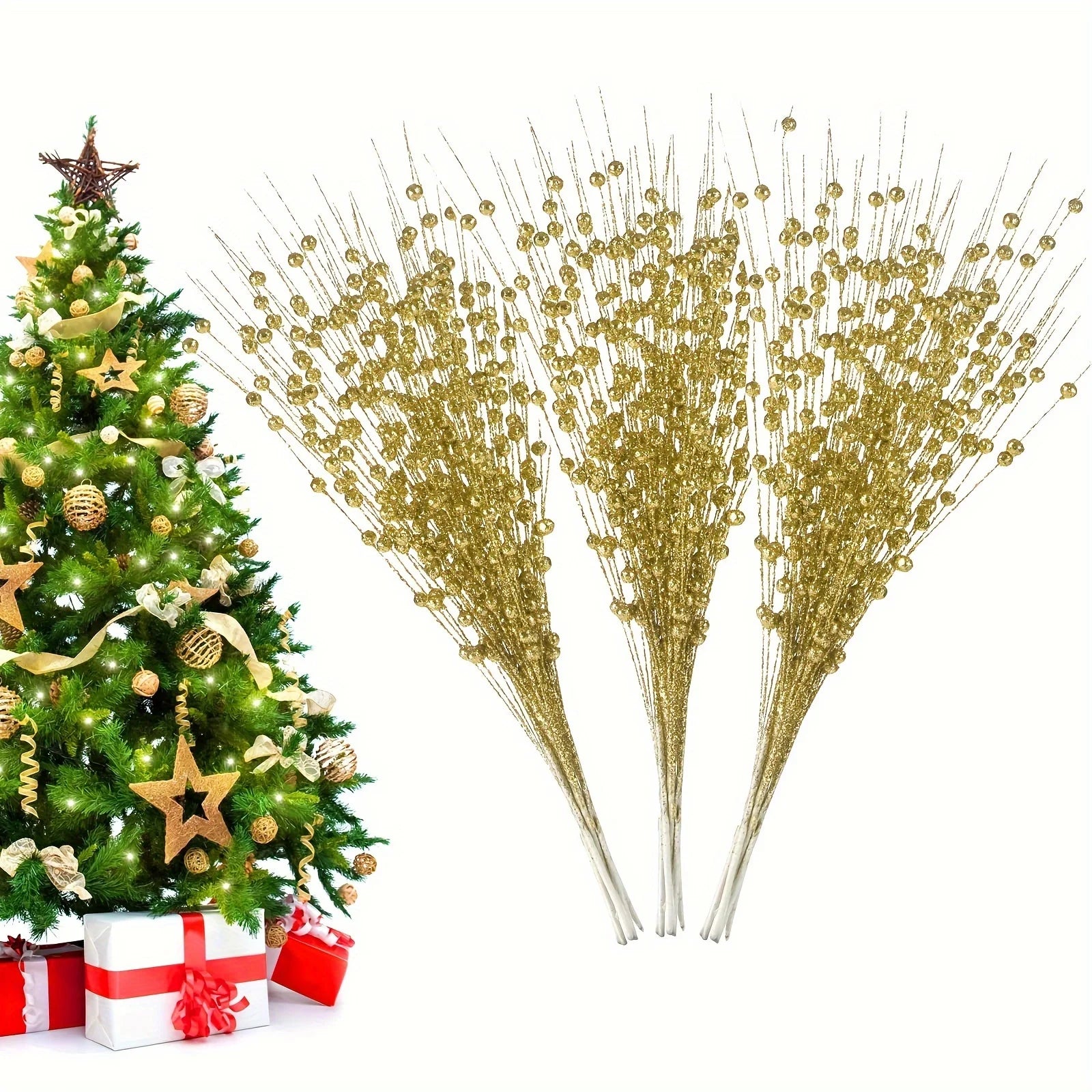 Gold Sequin Berry Christmas Decorations