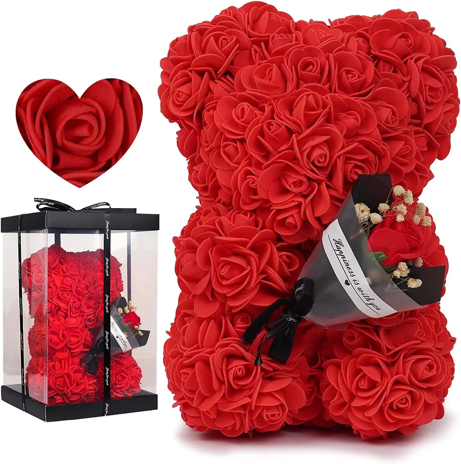 25cm Rose Bear with Flower Bouquet
