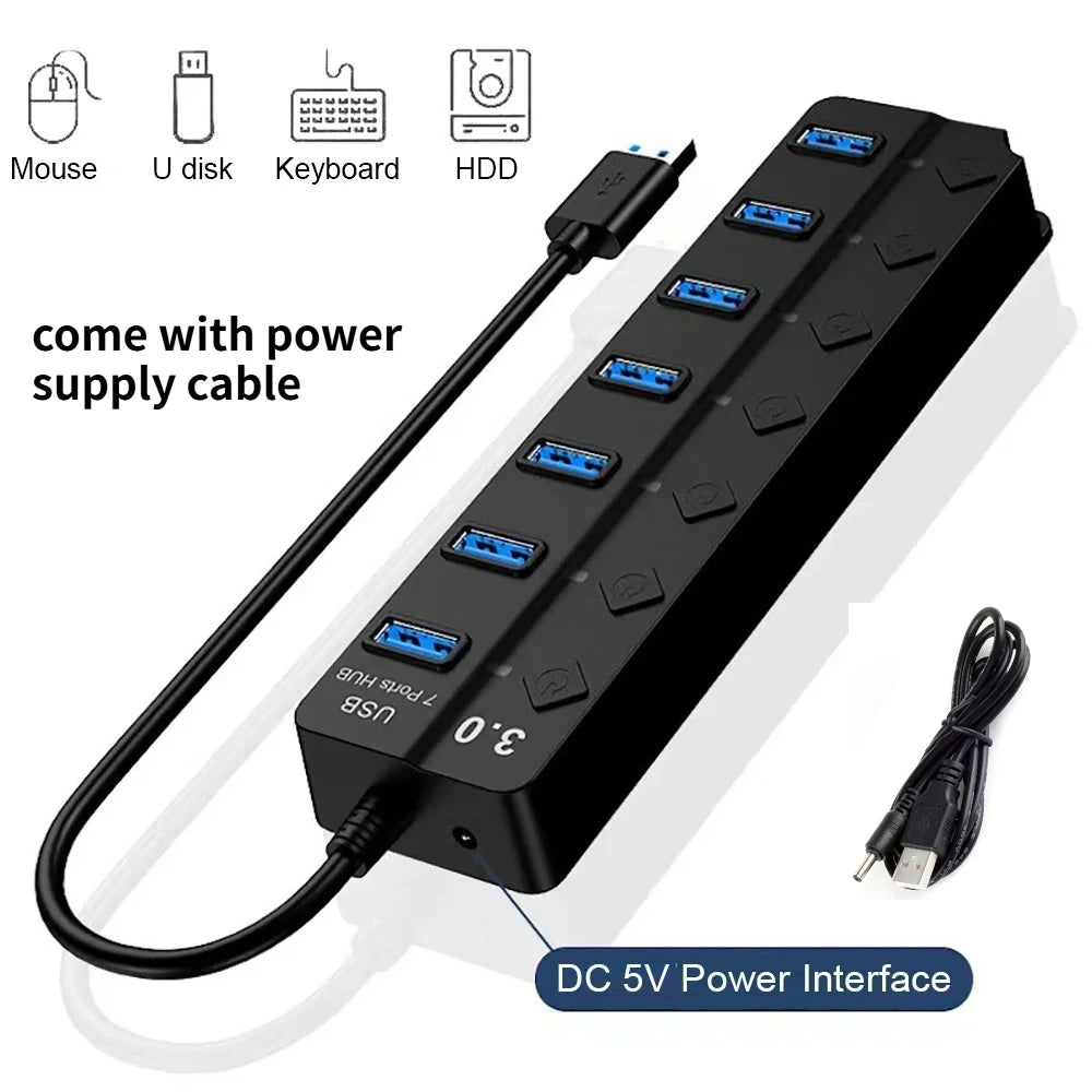 USB 3.0 7-Port High-Speed  with Switch