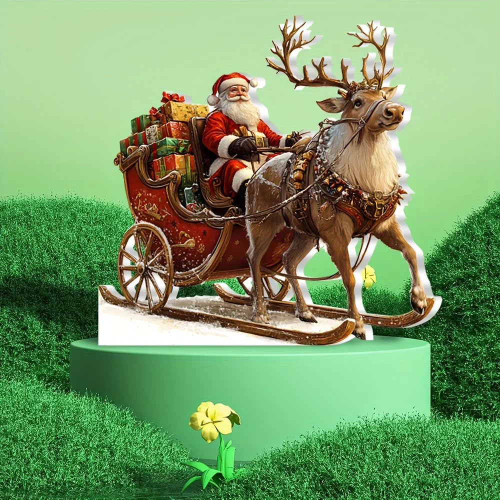 Acrylic Santa & Reindeer Sleigh Decoration