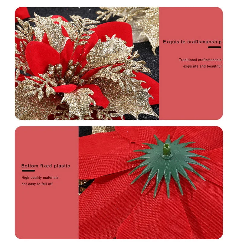 5PCS Glitter Red Rose Christmas Decorations