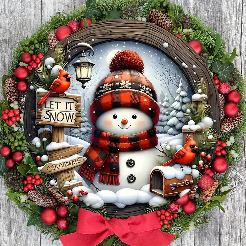 Christmas Snowman & Cardinal Wooden Sign