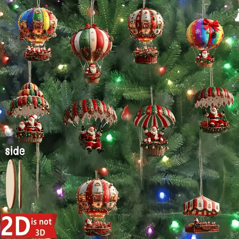 Wooden Hot Air Balloon Santa Ornaments