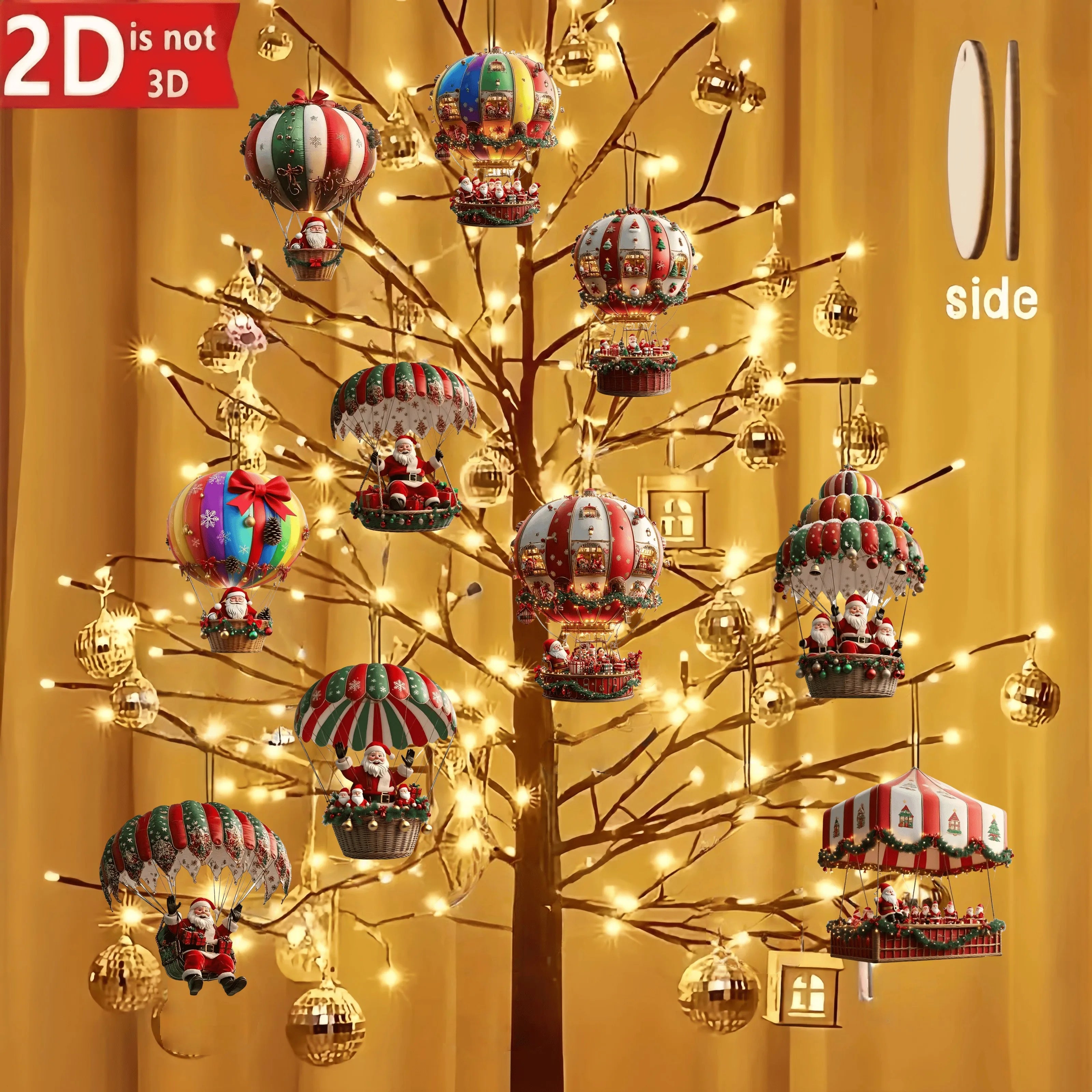 Wooden Hot Air Balloon Santa Ornaments