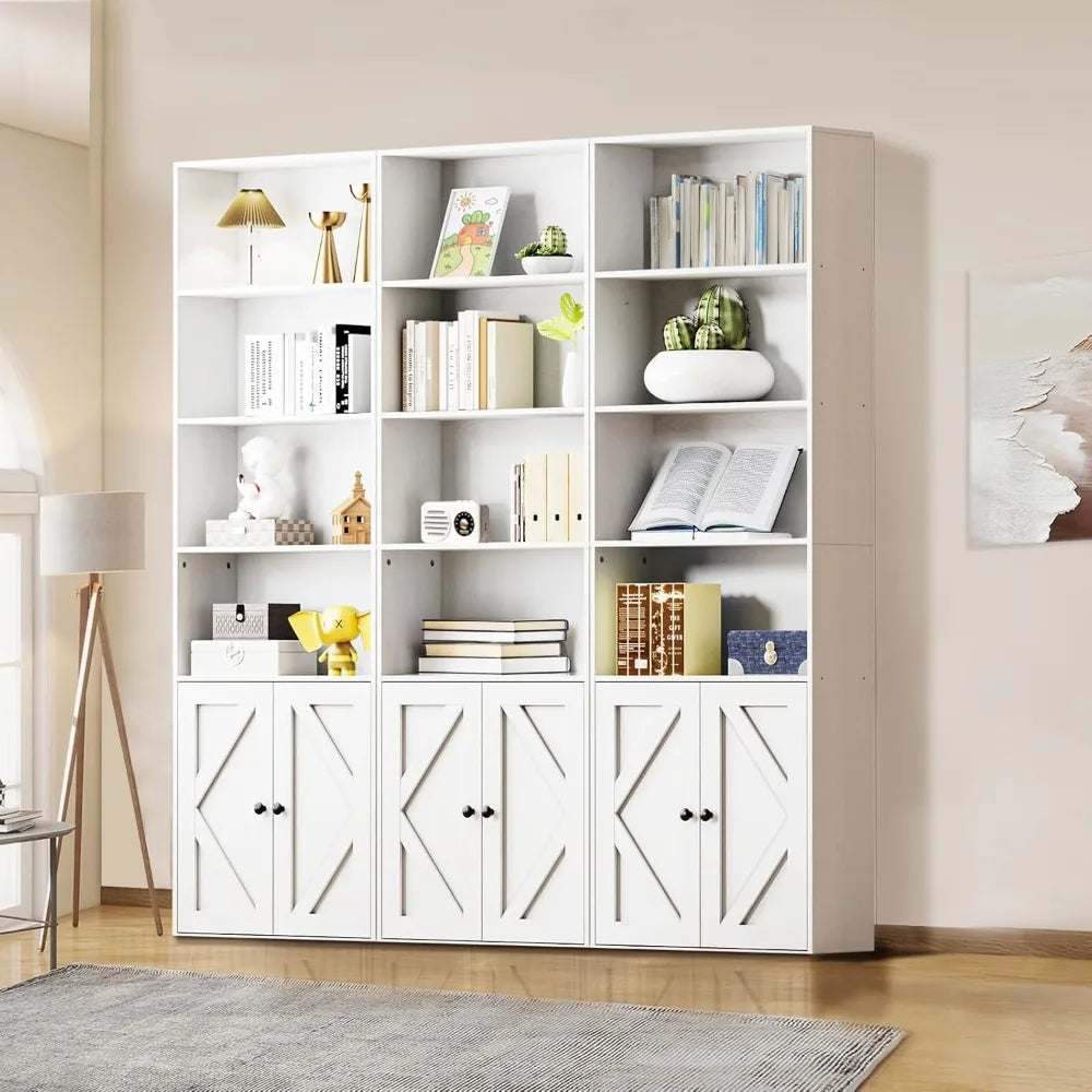 Wooden 6-Shelf Bookcase with Doors