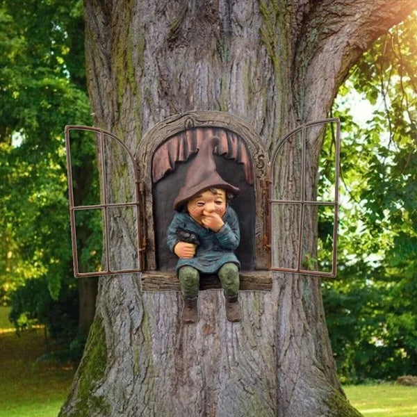 Tree-Hugging Garden Gnome Statue