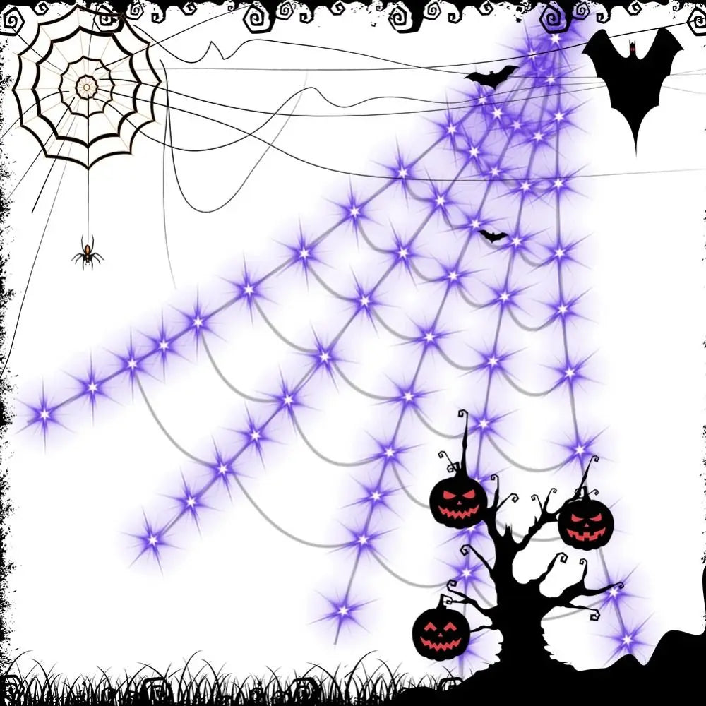 8-Mode LED Halloween Spider Web Lights