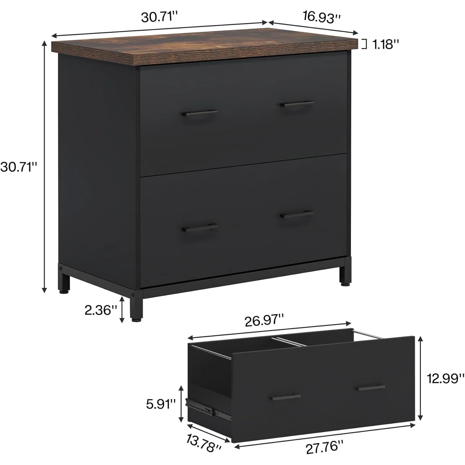 2-Drawer Lateral File Cabinet – Wood Filing Storage for A4 & Letter Size