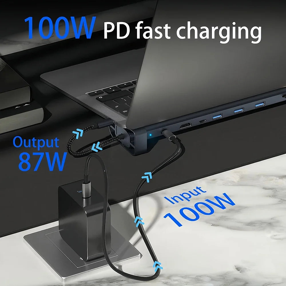 KEBIDUMEI 10-in-1 Laptop Docking Station USB C HUB 4K@30Hz HDMI PD 100W 100Mbps Ethernet 3 x USB 3.0 Hub SD/TF Card Reader