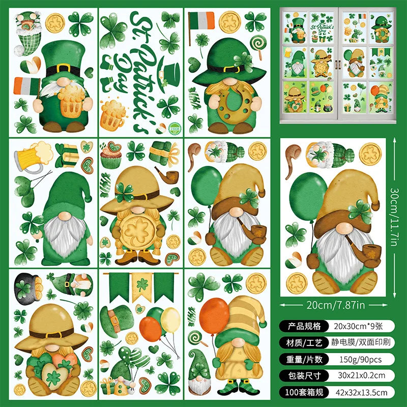 St. Patrick's Day Irish Dog Window Clings, 9-Sheet Set