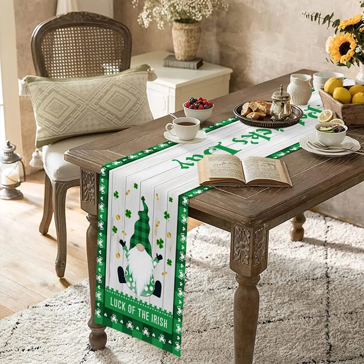 St. Patrick's Day Gnome & Clover Table Runner