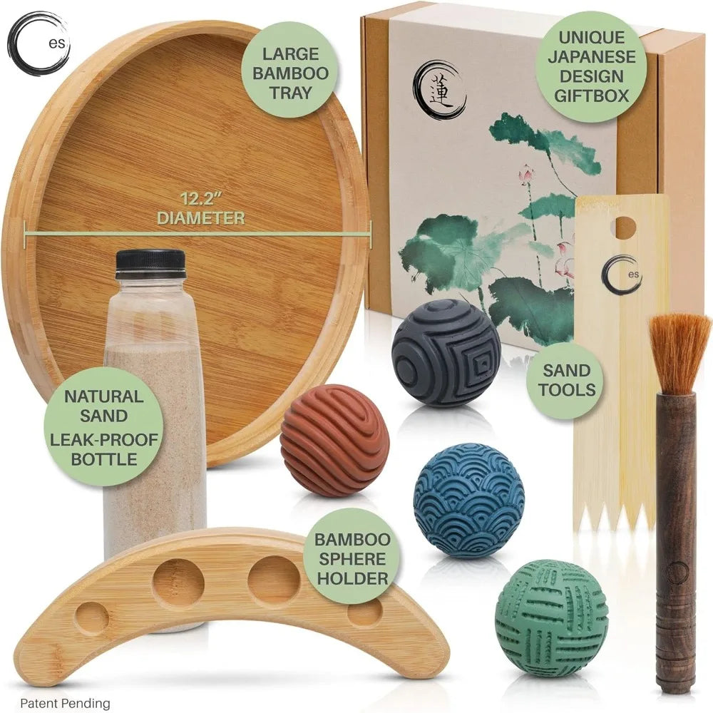 Mini Japanese Zen Garden Kit – Bamboo Desktop Meditation Set
