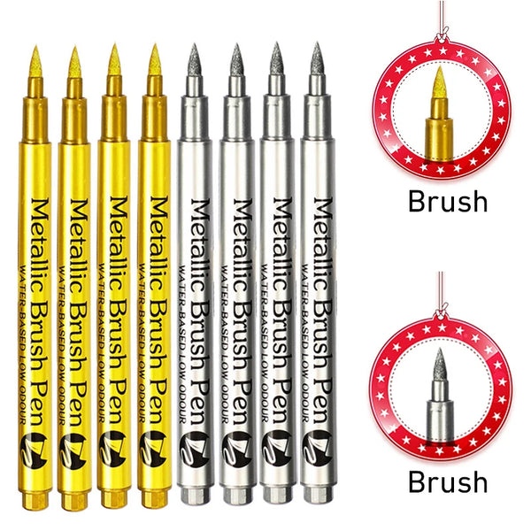 8PCS Metallic Brush Pens – Gold & Silver