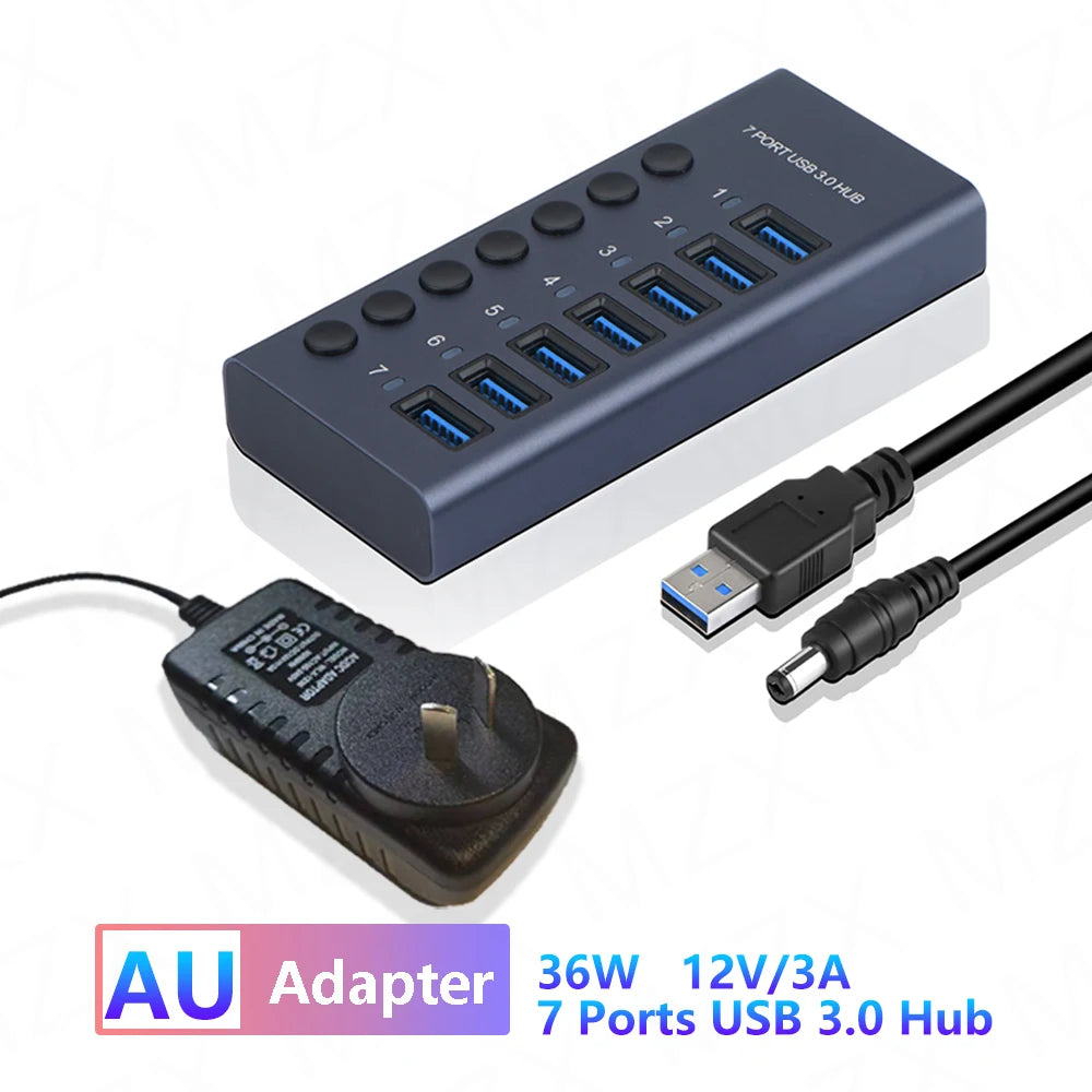 Aluminum USB 3.0 Hub 4/7/10 Port with Switch