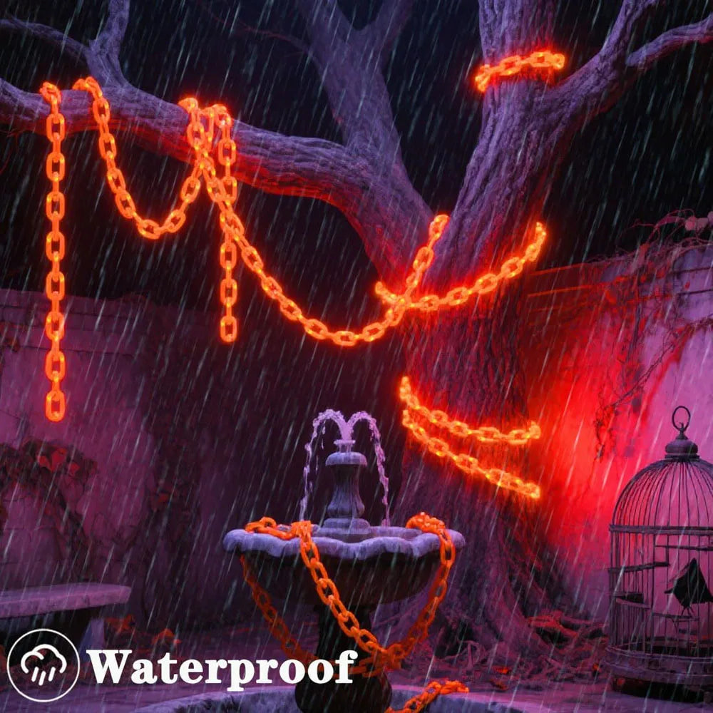 Halloween Plastic Chain Lights Props Chains with 8 Lighting Modes String Lights for Skeleton Dog Spooky Outdoor Decorations