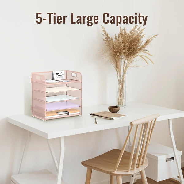 2 Pack Pink 5-Tier Mesh Desk Organizer