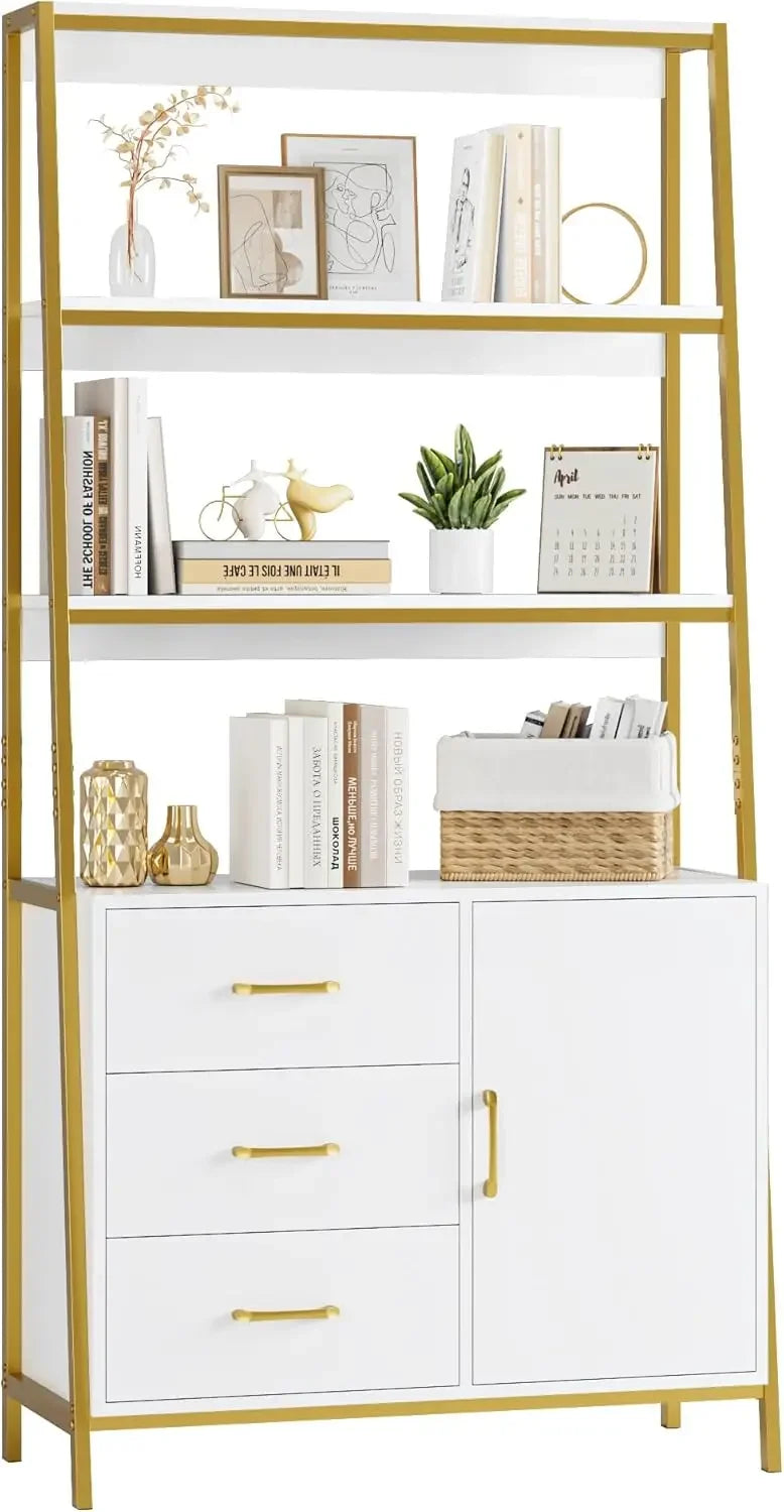 69" White Gold 4-Tier Bookshelf