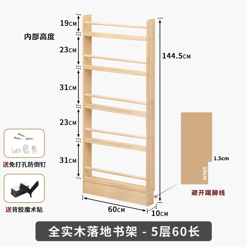 Solid Wood Narrow Bookshelf