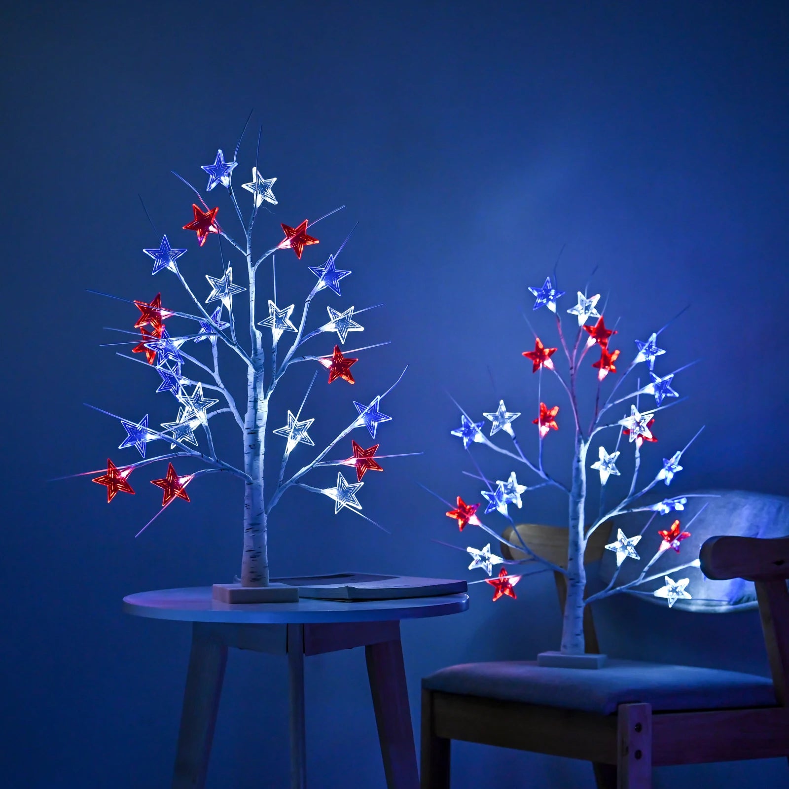 4th of July Red White Blue Star Tree Light