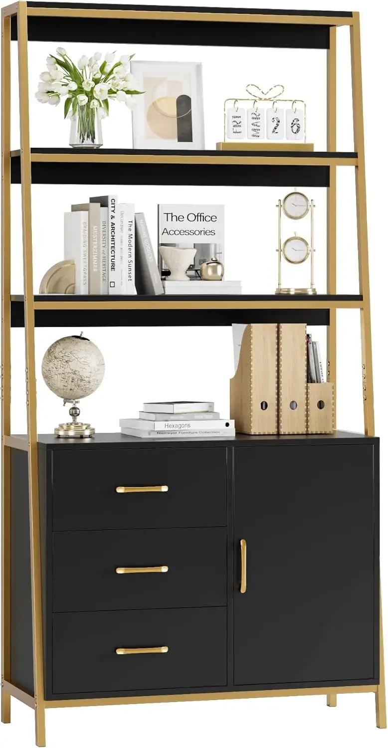 69" White Gold 4-Tier Bookshelf