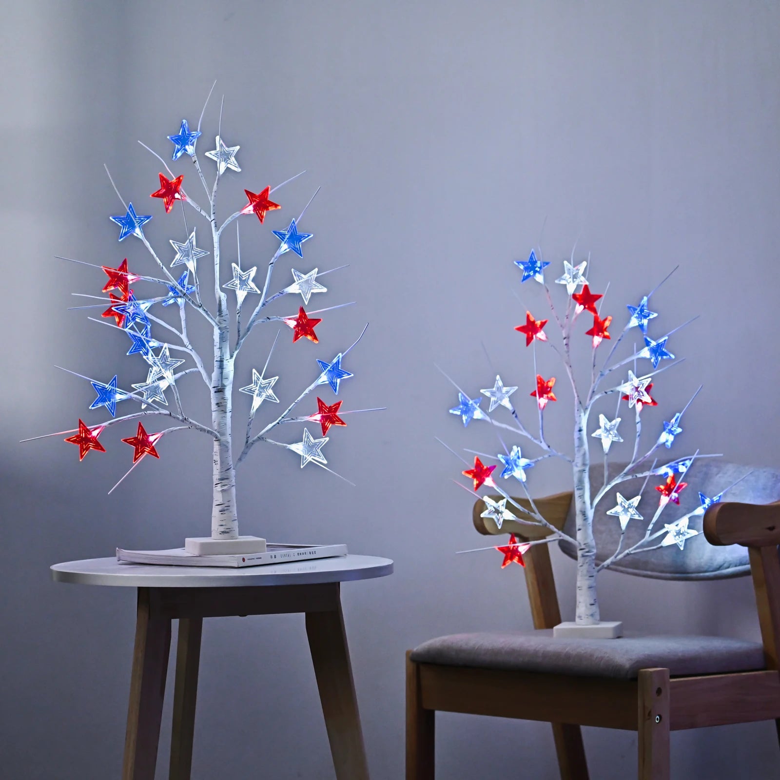 4th of July Red White Blue Star Tree Light