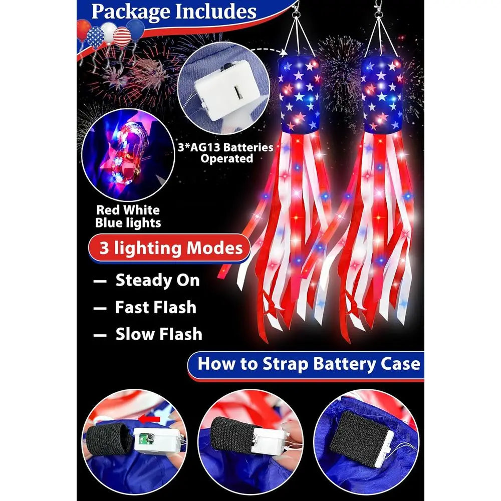 LED American Flag Windsock 2-Pack (50 Inch)