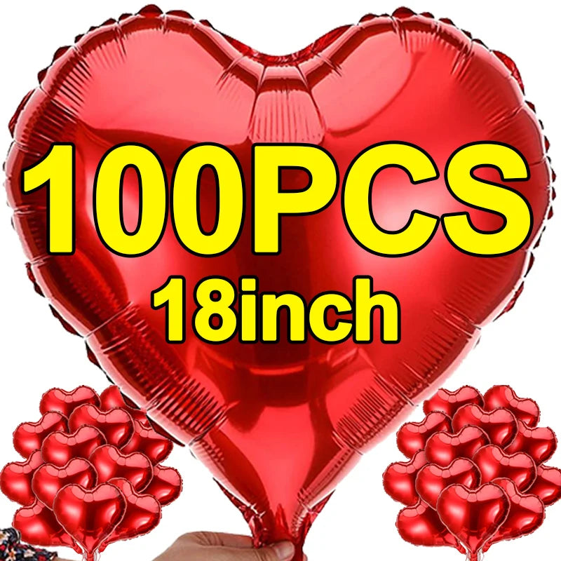 Red Heart Foil Balloons 18inch Party Decor