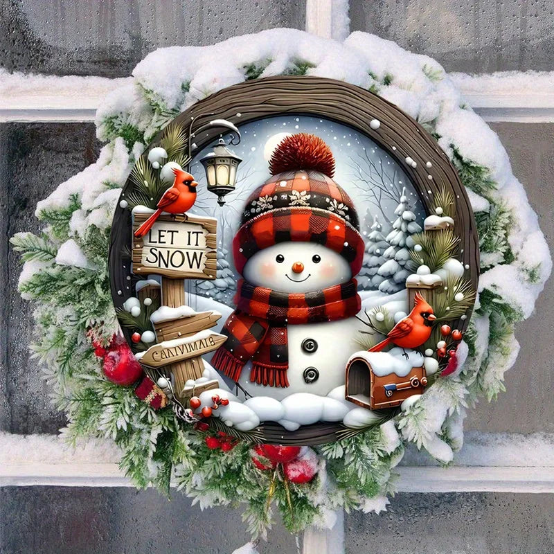 Christmas Snowman & Cardinal Wooden Sign
