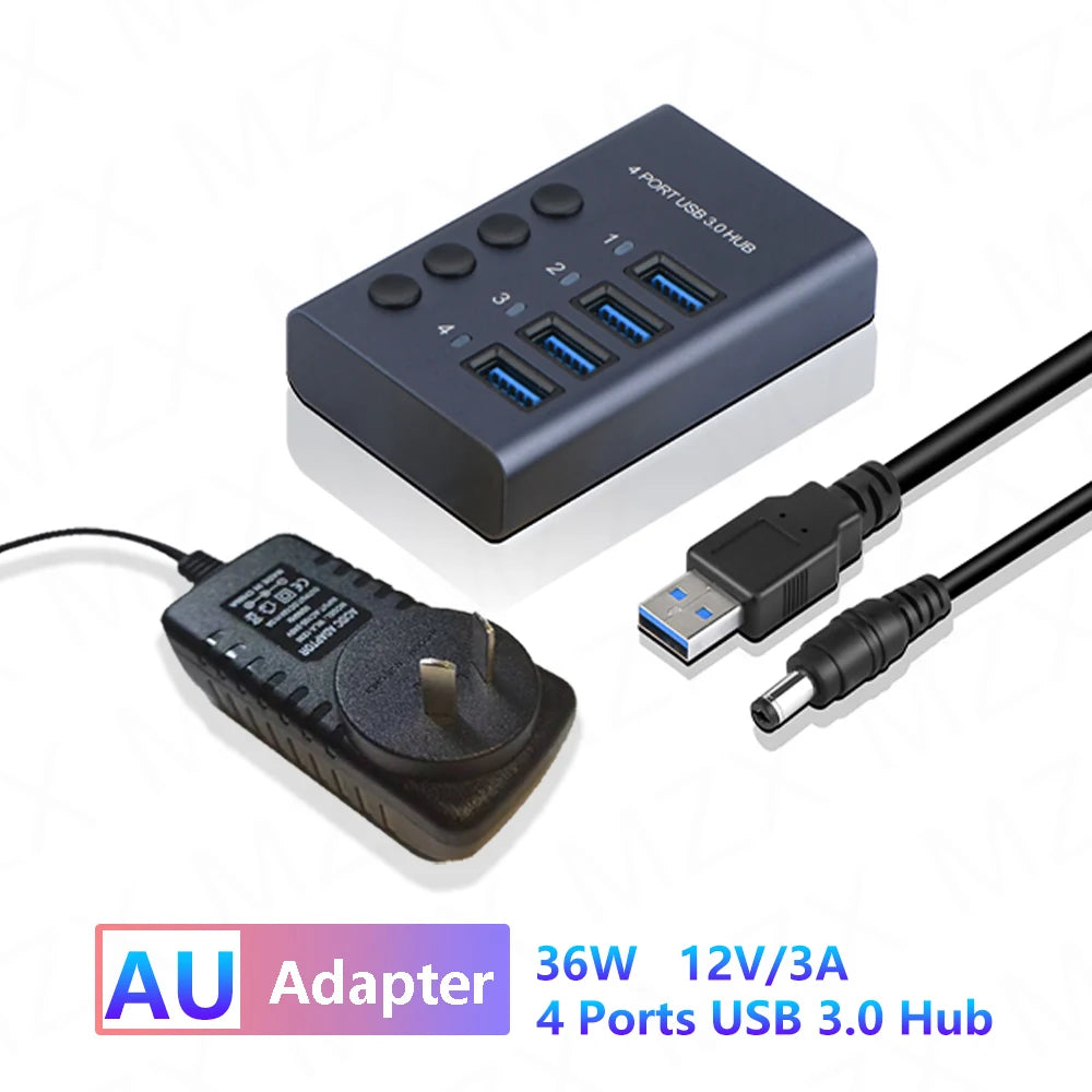 Aluminum USB 3.0 Hub 4/7/10 Port with Switch